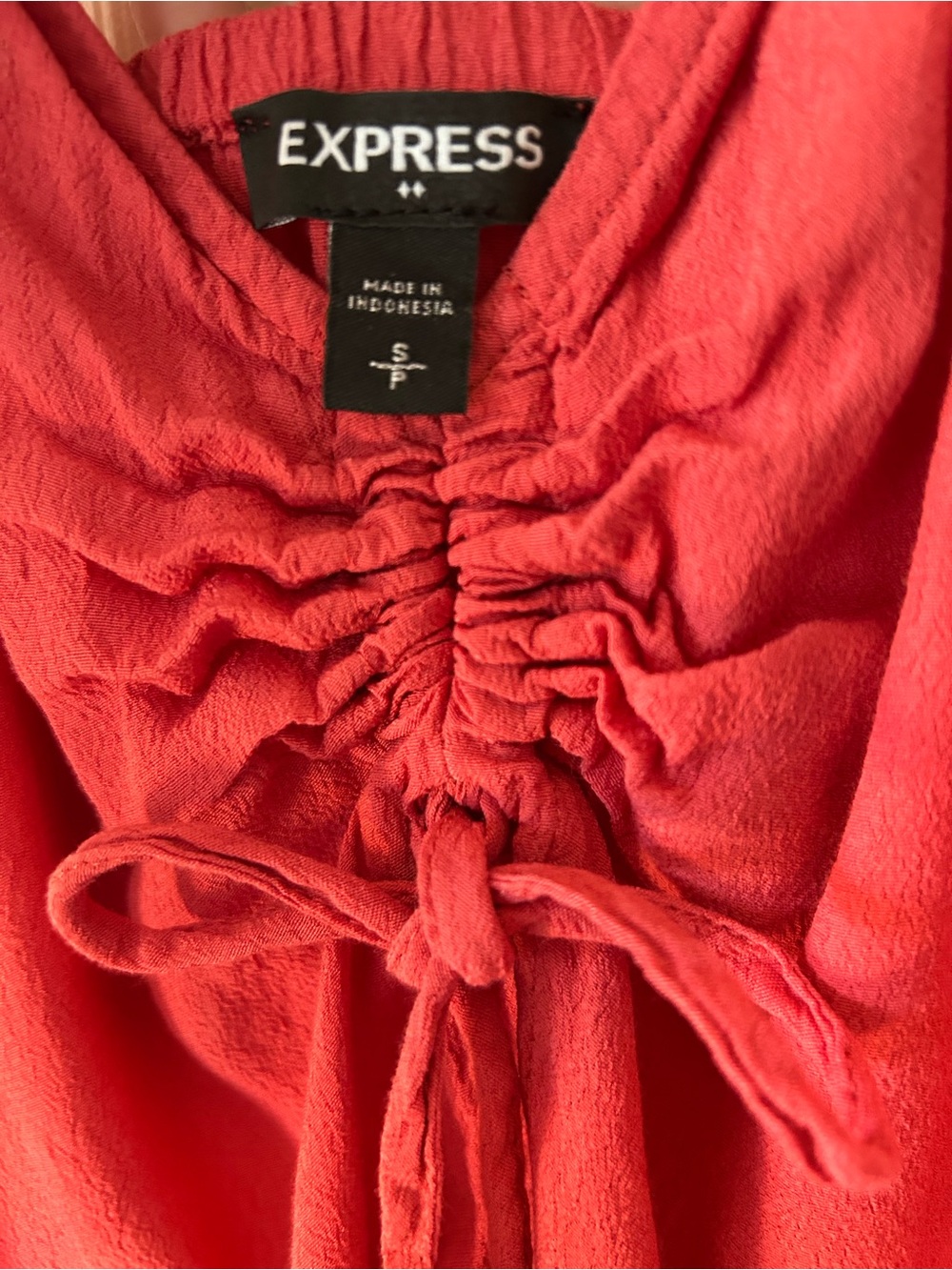 Express Red Ruffle Strap Tie Front Cami Ruched Tank Top - Size Small - Picture 5 of 8